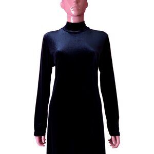 Vintage 90s M Velvet Maxi Dress Blue Mockneck LongSleeve Party Grunge Whimsigoth